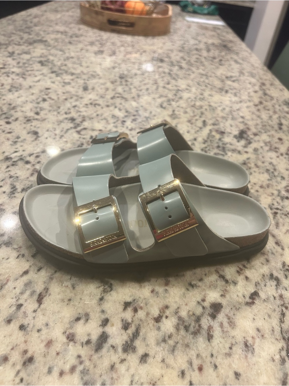 Birkenstock Arizona Droplet Buckle Natural Patent Leather High Shine Pure Sage